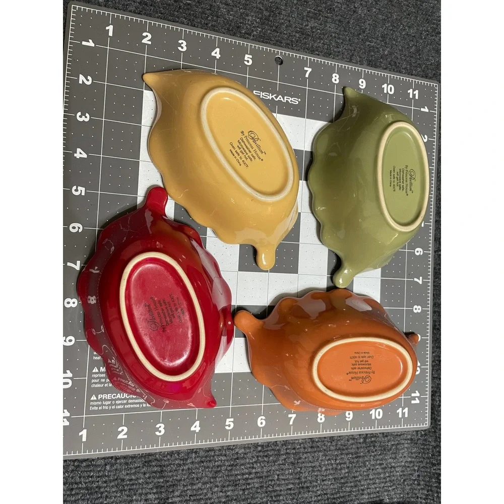 Princess House Pavillion Leaf Ceramic Bowls Set 4 Fall Autumn Colors Oven Safe